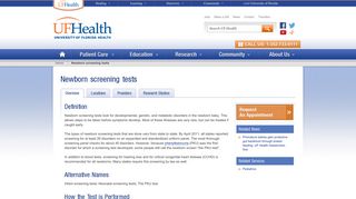 Newborn screening tests | UF Health, University of Florida Health