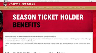 Season Ticket Holders: Benefits | Florida Panthers - NHL.com