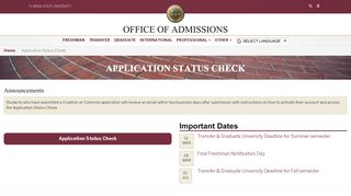 FSU Admissions | Application Status Check