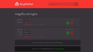 megaflix.net logins - BugMeNot