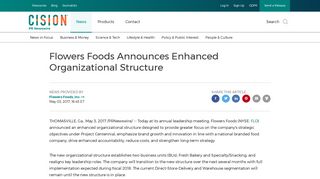 Flowers Foods Announces Enhanced Organizational Structure
