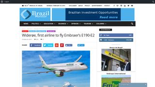 Widerøe, first airline to fly Embraer's E190-E2 | brazilmonitor.com