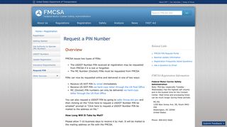 Request a PIN Number | Federal Motor Carrier Safety ... - fmcsa
