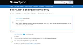 FM-FX Not Sending Me My Money - Investors Forum
