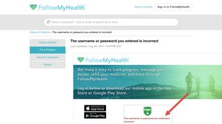 FollowMyHealth | The username or password you entered is ...