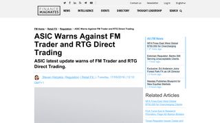 ASIC Warns Against FM Trader and RTG Direct Trading | Finance ...