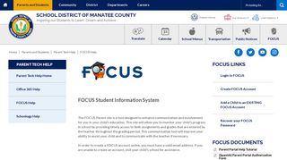 Parent Tech Help / FOCUS Help - School District of Manatee County