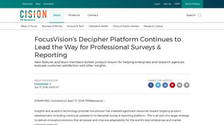 FocusVision's Decipher Platform Continues to Lead ... - PR Newswire