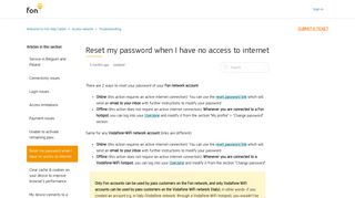 Reset my password when I have no access to internet - Fon Help Center