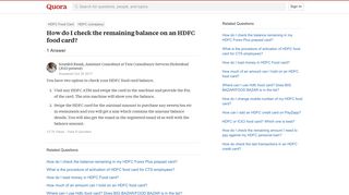 How to check the remaining balance on an HDFC food card - Quora