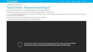 Tips and Tricks - Passwords and log in | Foodzone