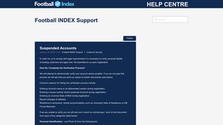 Suspended Accounts – Football INDEX Support