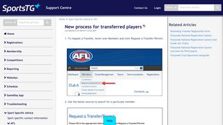 New process for transferred players | Support Centre - SportsTG support