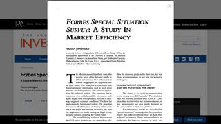 Forbes Special Situation Survey | The Journal of Investing