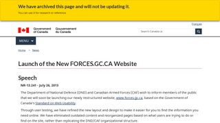 Launch of the New FORCES.GC.CA Website - Canada.ca