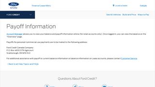 Ford Credit Canada Payoff Information | Customer Support Articles ...
