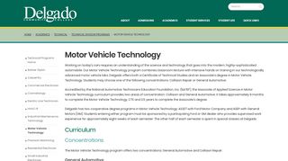 Motor Vehicle Technology - Delgado Community College