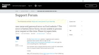 user name and password error on Ford website ? The error is System ...