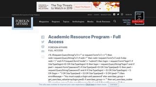 Academic Resource Program - Full Access | Foreign Affairs