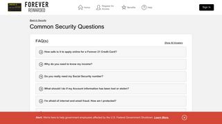 Forever 21 Credit Card - Common Security Questions - Comenity