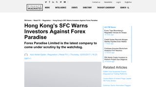 Hong Kong's SFC Warns Investors Against Forex Paradise | Finance ...