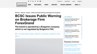 BCSC Issues Public Warning on Brokerage Firm ForexGrand ...