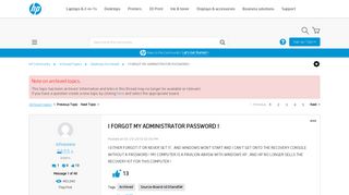 I FORGOT MY ADMINISTRATOR PASSWORD ! - HP Support Community - 247032