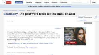 Eharmony - No password reset sent to email on acct Nov 19, 2018 ...