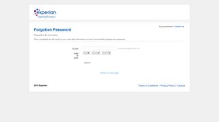 Forgotten password - Experian Identity Protect