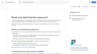 Reset your administrator password - G Suite Admin ... - Google Support