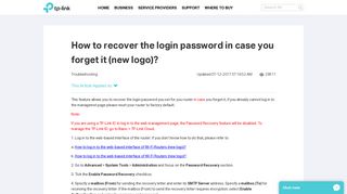 How to recover the login password in case you forget it (new ... - TP-Link