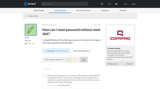 SOLVED: How can I reset password without reset disk? - Compaq ...