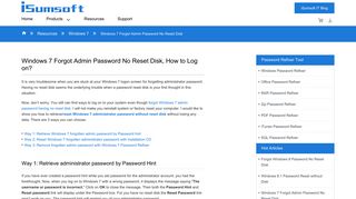 Windows 7 Forgot Admin Password No Reset Disk - iSumsoft