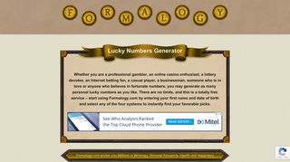 Personal Lucky Numbers from Formalogy.com