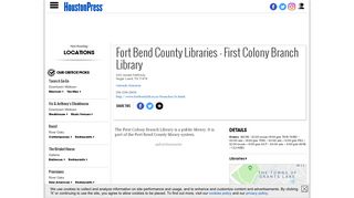 Fort Bend County Libraries - First Colony Branch Library | Outside ...
