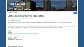 Utilities Customer Service (city water) - City of Fort Wayne | FAQs