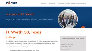 Fort Worth ISD - Focus School Software
