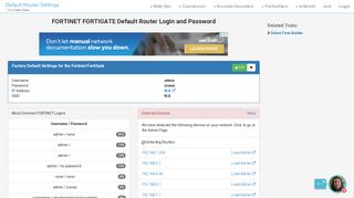 FORTINET FORTIGATE Default Router Login and Password