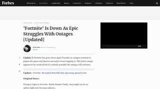 'Fortnite' Is Down As Epic Struggles With Outages [Updated] - Forbes