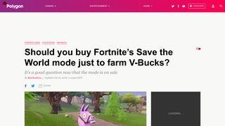 Fortnite's Save the World mode is a great place to farm V-Bucks ...