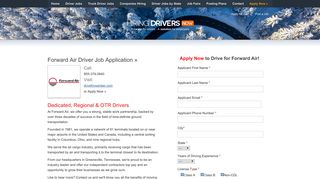 Forward Air Inc Driver Application | Hiring Drivers Now