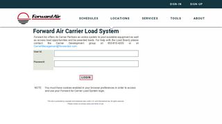 Login to Forward Air Carrier Load System