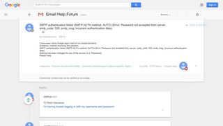 SMTP authentication failed (SMTP AUTH method: AUTO) (Error ...