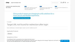 Target URL not found for redirection after login - Support & Services