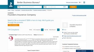 Founders Insurance Company | Complaints | Better Business Bureau ...