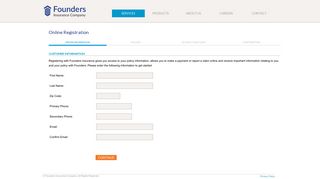 Customer Registration Page - Founders Insurance Company
