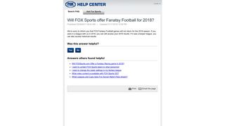 Will FOX Sports offer Fanatsy Football for 2018?