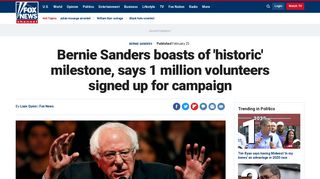 Bernie Sanders boasts of 'historic' milestone, says 1 ... - Fox News