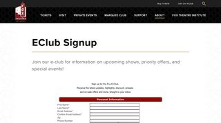 EClub Signup | Fox Theatre