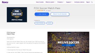 FOX Soccer Match Pass | Roku Channel Store | Roku